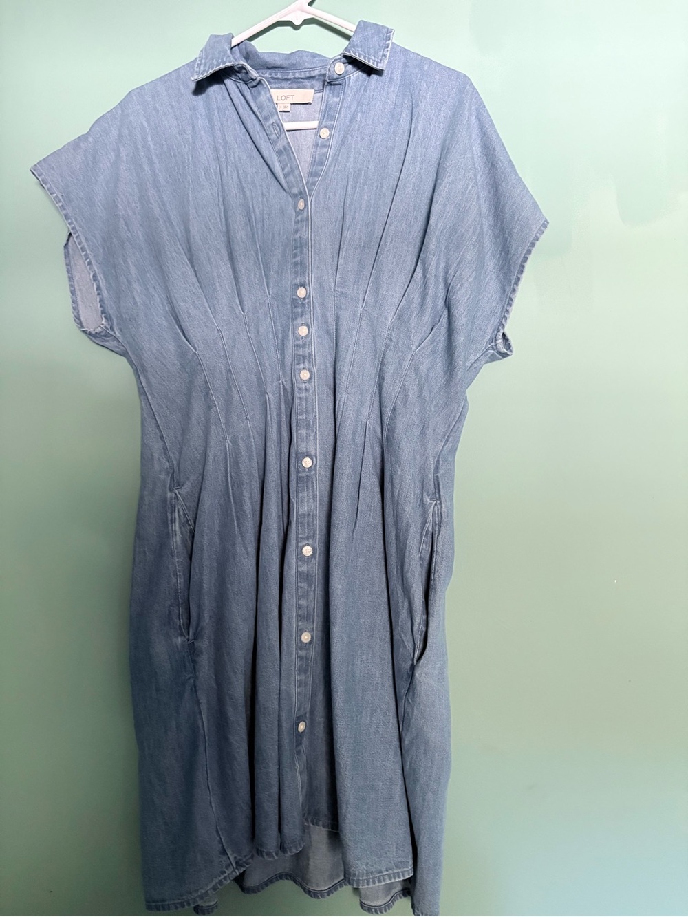 LOFT Light Wash Denim Button-Front Tunic